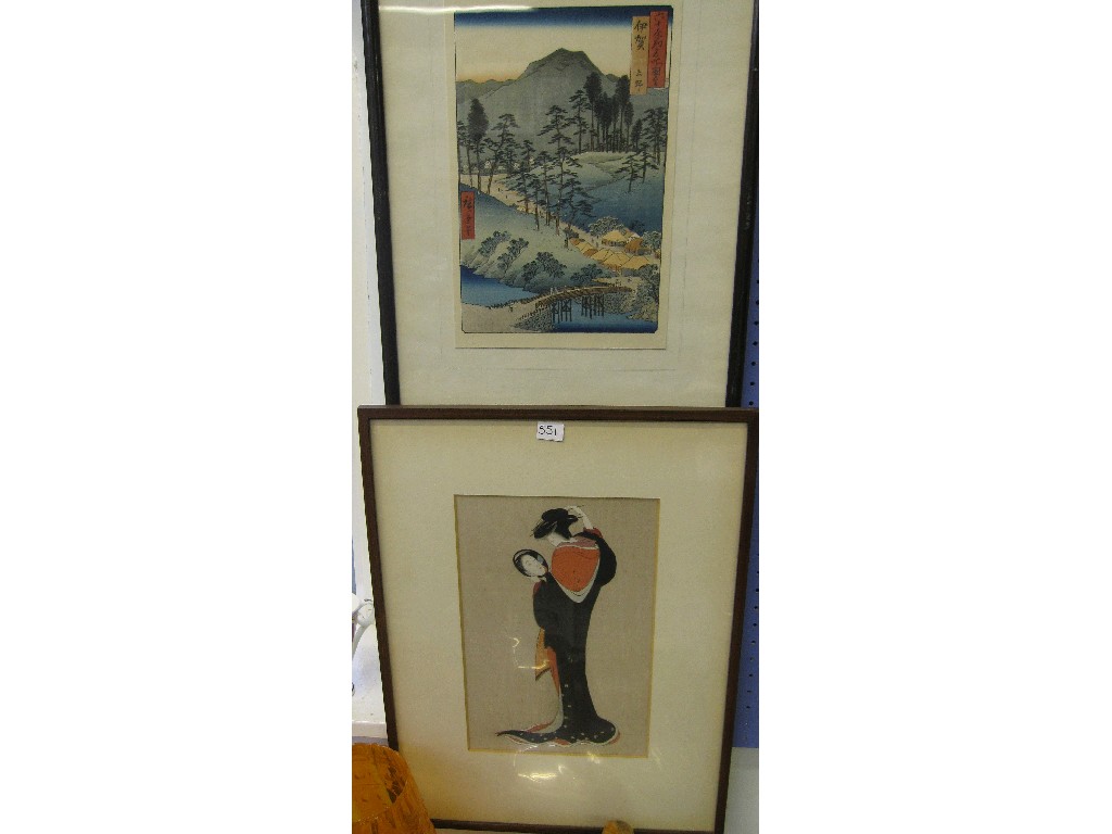 Appraisal: Lot comprising two Japanese woodblock prints