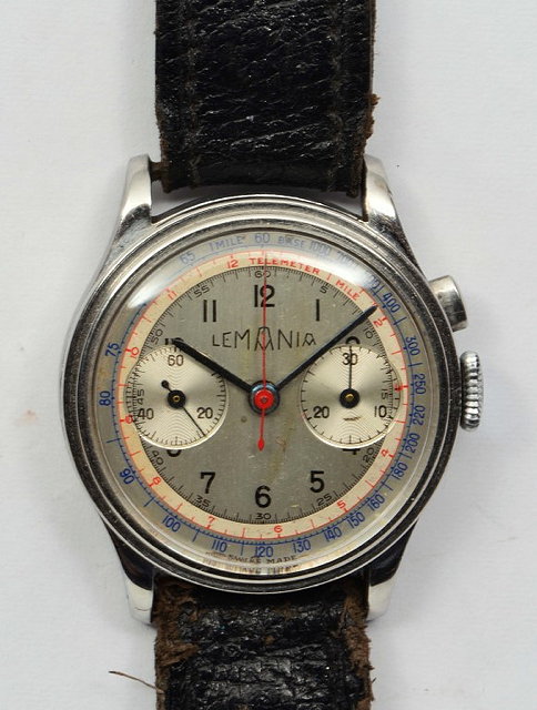 Appraisal: A LEMANIA STEEL CASED CHRONOGRAPH WRIST WATCH the silvered dial