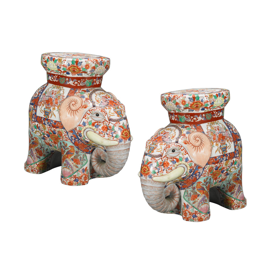 Appraisal: Pair Chinese Export Porcelain Elephant Form Garden Stools mid th