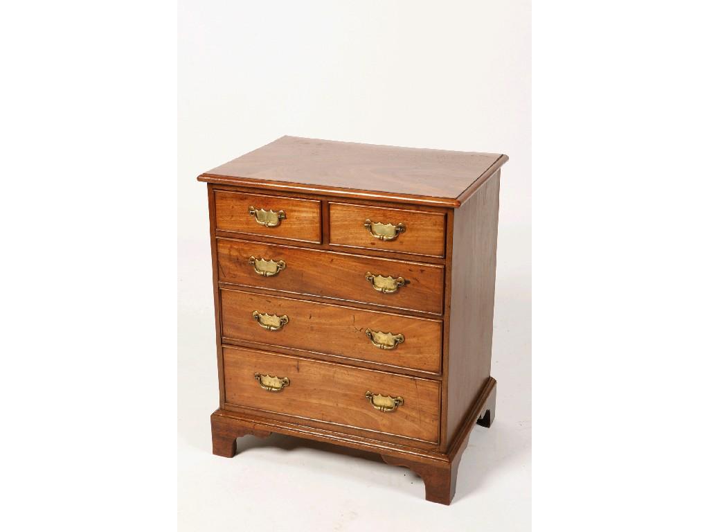 Appraisal: A LATE GEORGE III MINIATURE MAHOGANY CHEST OF DRAWERS the