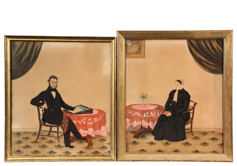 Appraisal: PAIR OF FOLK ART WATERCOLORS - Portrait of a Husband