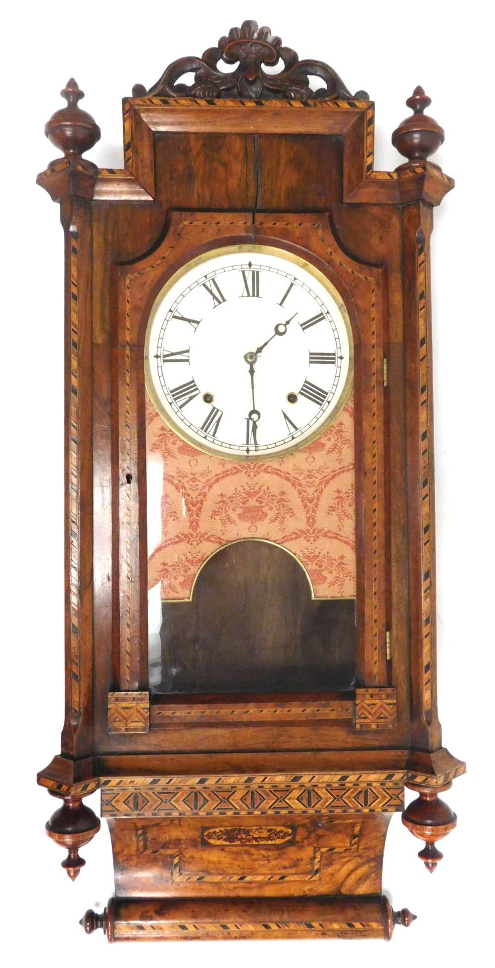 Appraisal: CLOCK Tunbridge marquetry and rosewood wall clock chamfered integrated side