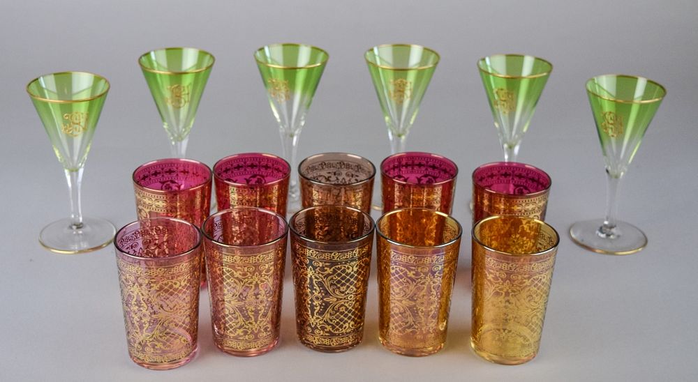 Appraisal: Grouping of Victorian Glassware cranberry colored glasses with gilt enameled