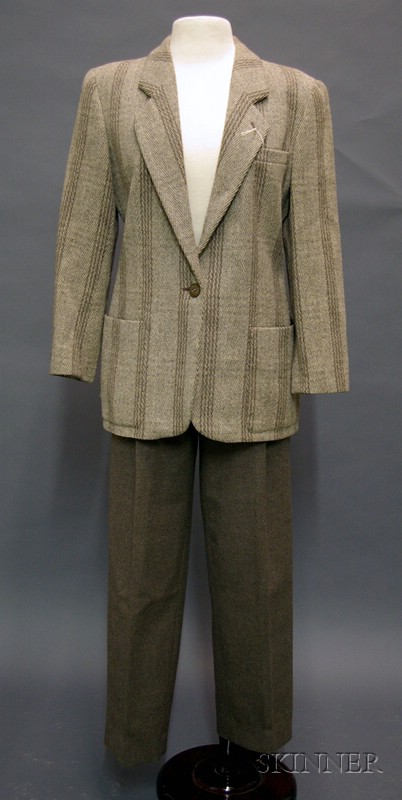 Appraisal: Lady's Giorgio Armani Two-piece Brown and Taupe Wool Pants Suit