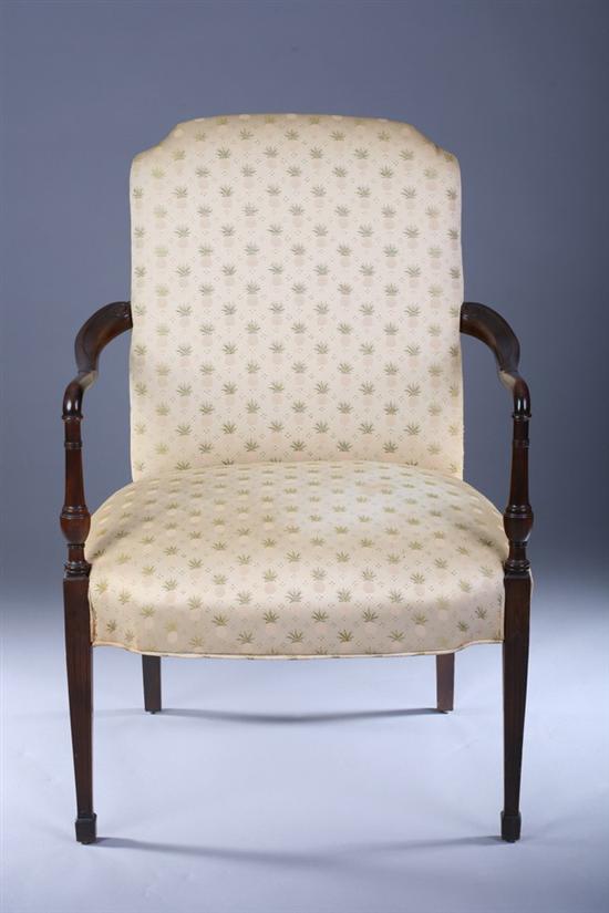 Appraisal: NEO-CLASSICAL STYLE MAHOGANY ARM CHAIR Early th Century Corner padded