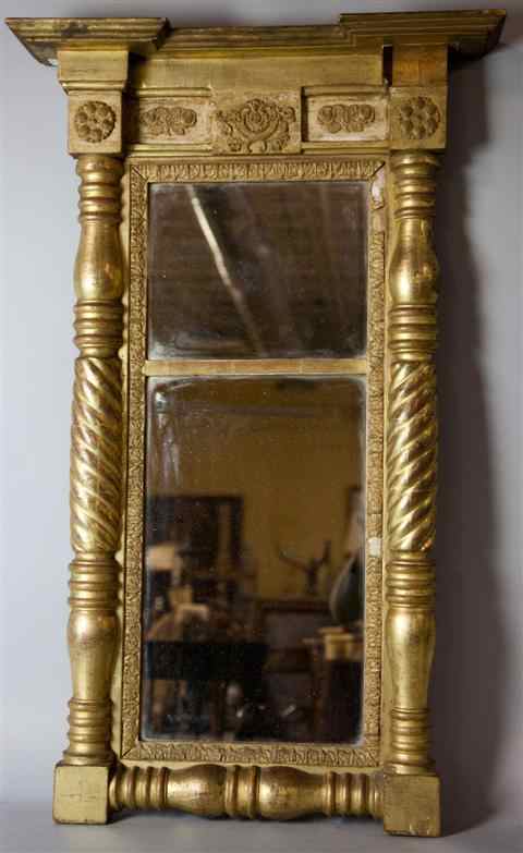 Appraisal: AMERICAN CLASSICAL GILTWOOD MIRROR mid th century with reverse breakfronted