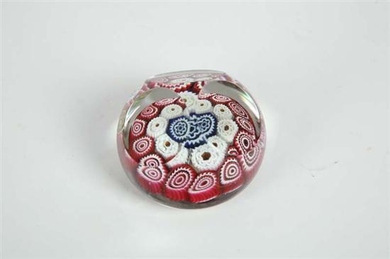 Appraisal: MURANO PAPERWEIGHT Red white and blue millefiori decoration and tri