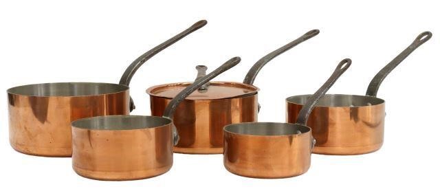 Appraisal: lot of French copper kitchenware including graduated saucepans with iron