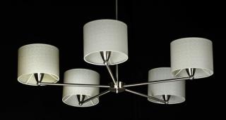 Appraisal: Contemporary chrome chandelier w parchment shades Contemporary chandelier having five