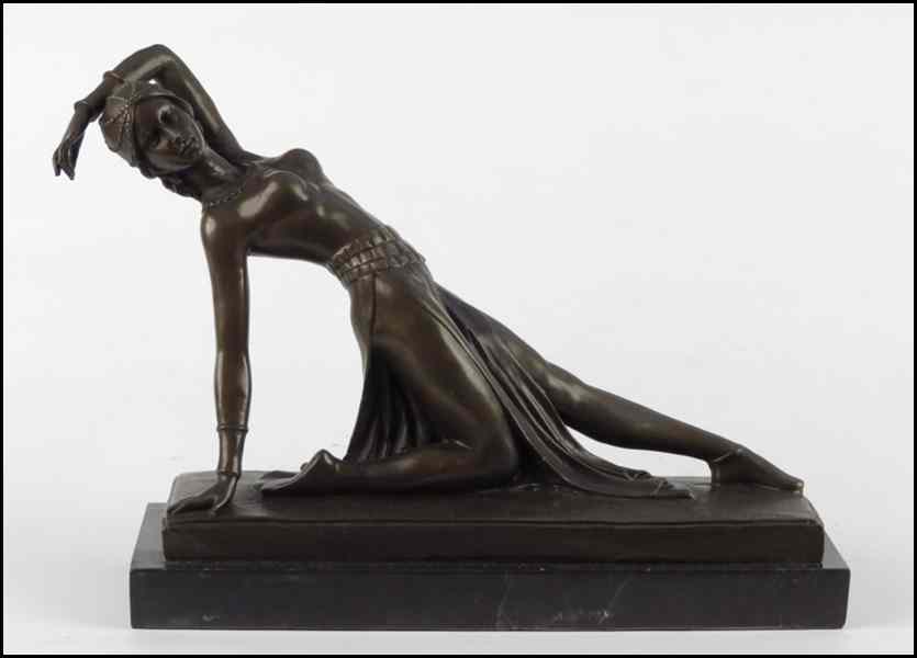 Appraisal: BRONZE ART DECO STYLE FEMALE FIGURE Raised on a ''