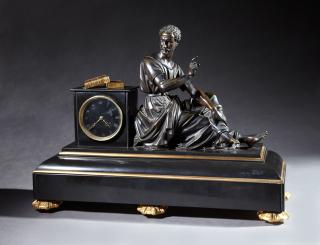 Appraisal: Impressive Bronze and Black Marble Figural Mantel Clock th c