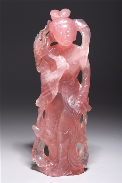 Appraisal: Chinese carved rose quartz statue of Guanyin overall good condition