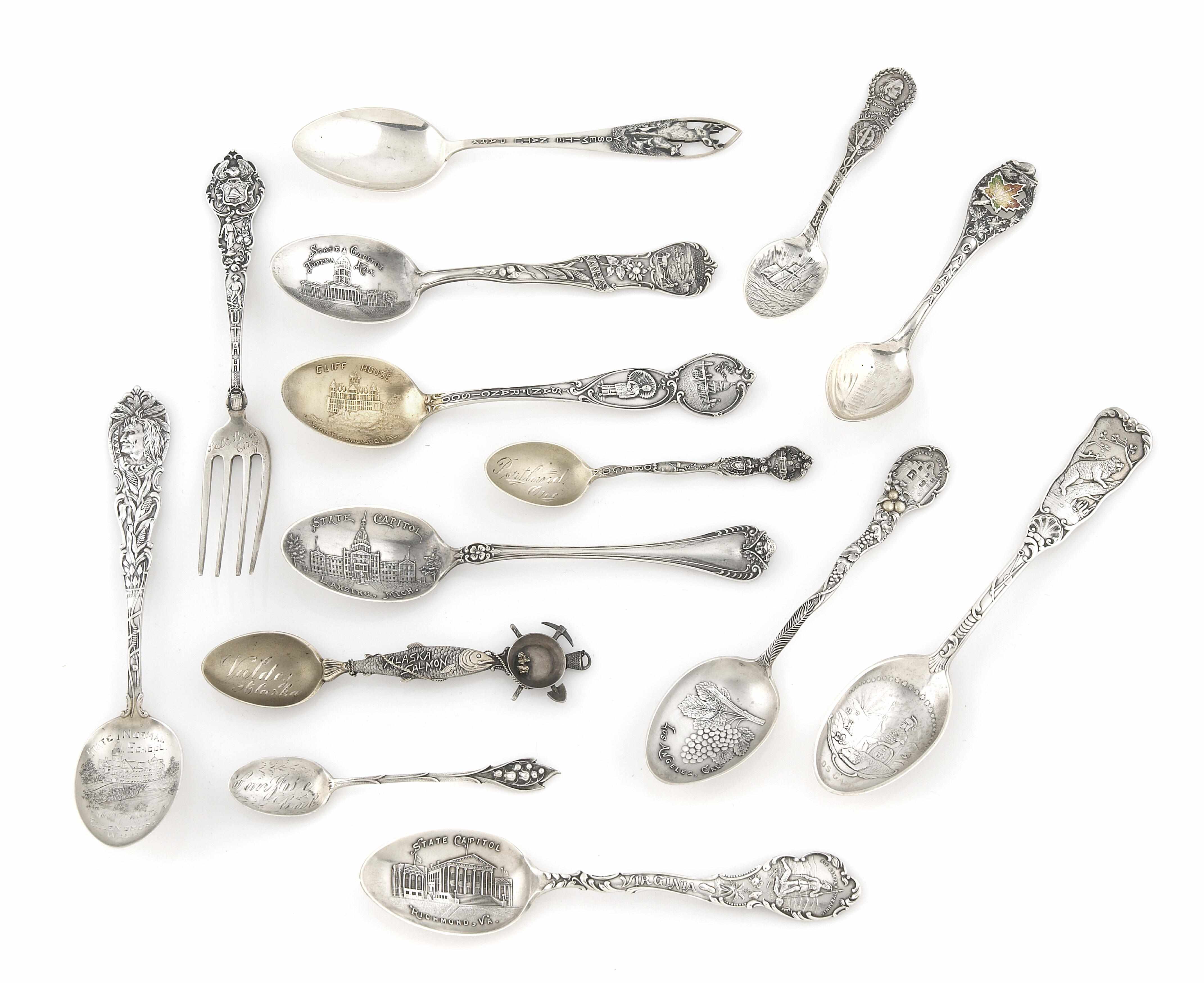 Appraisal: An assembled group of American sterling silver souvenir spoons th