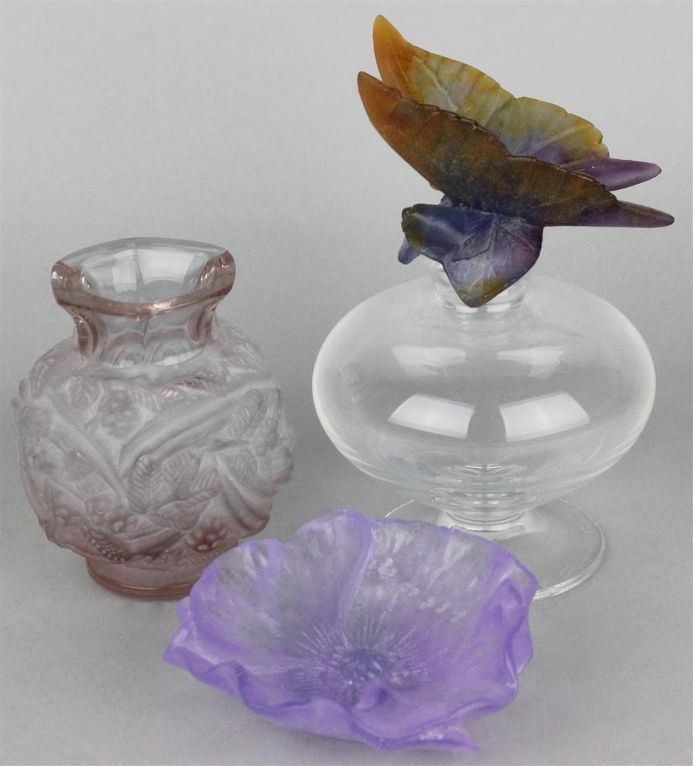 Appraisal: TWO DAUM PIECES AND A SMALL PINK GLASS VASE the