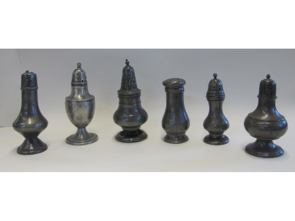 Appraisal: Six pewter pepper pots