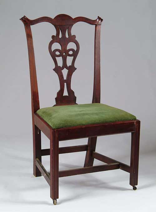 Appraisal: CHIPPENDALE MAHOGANY CARVED NEW ENGLAND SIDE CHAIR Cupids bow crest