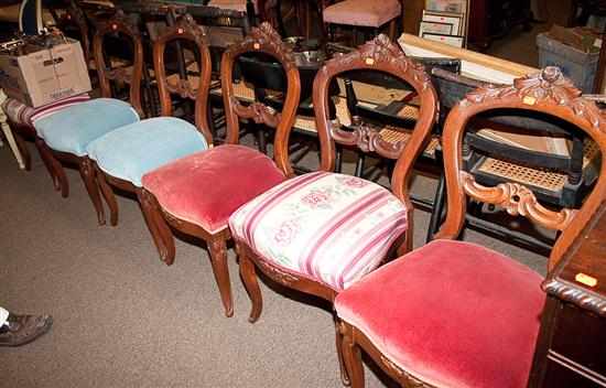 Appraisal: Set of six Victorian carved walnut side chairs Estimate -