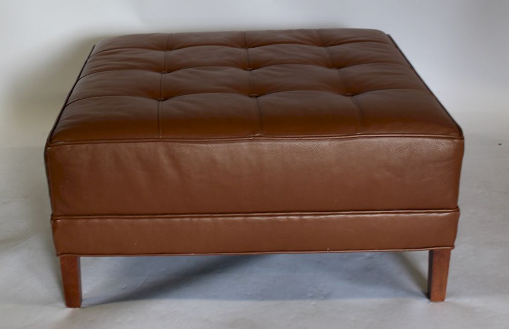 Appraisal: Custom Quality Leather Ottoman From a Larchmont estate - Dimensions