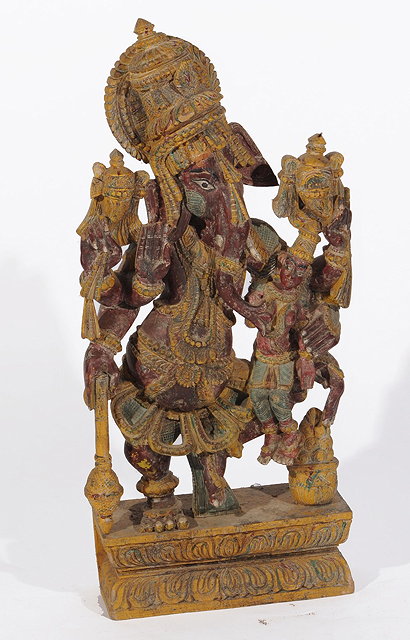 Appraisal: A LARGE CARVED WOOD INDIAN MODEL of Ganesh with polychrome