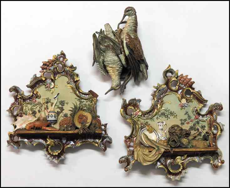 Appraisal: PAIR OF CONTINENTAL MAJOLICA PLAQUES Together with a majolica game