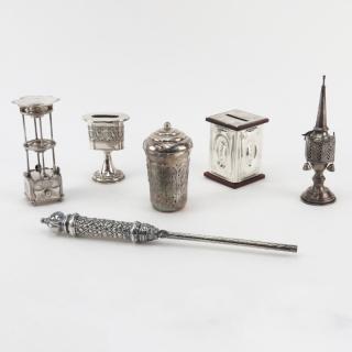 Appraisal: Seven Piece Sterling Silver Judaica Lot Includes spice tower -