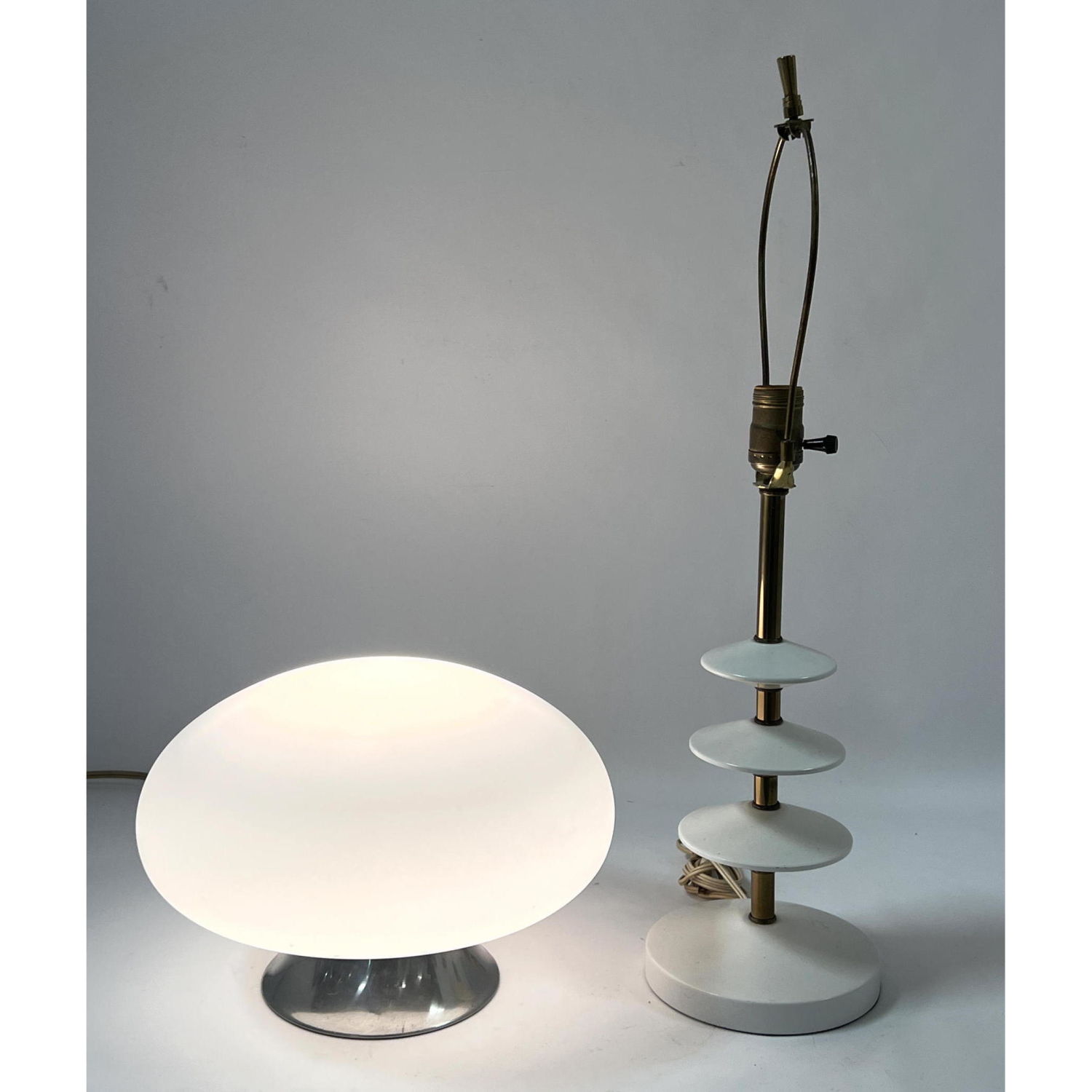 Appraisal: pc Modernist Table Lamps One Mushroom style with chrome base