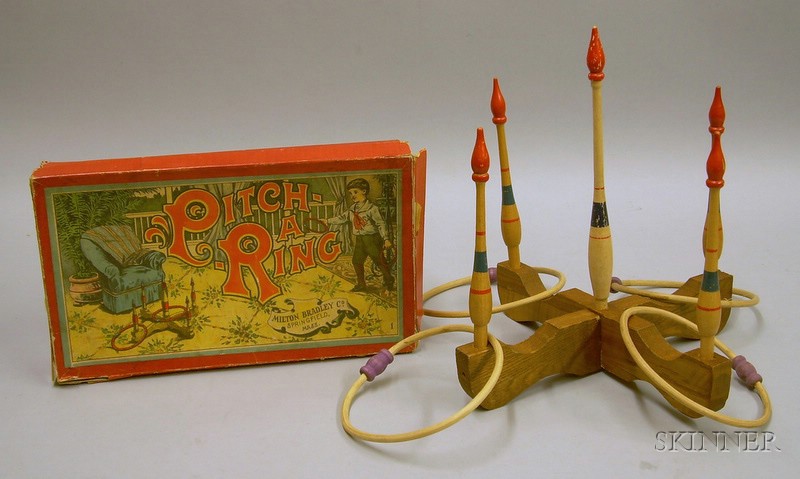 Appraisal: Milton Bradley Boxed Pitch-A-Ring Game late th century with wood