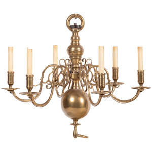 Appraisal: A Dutch Brass Six-Light Chandelier Circa Diameter inches Property from