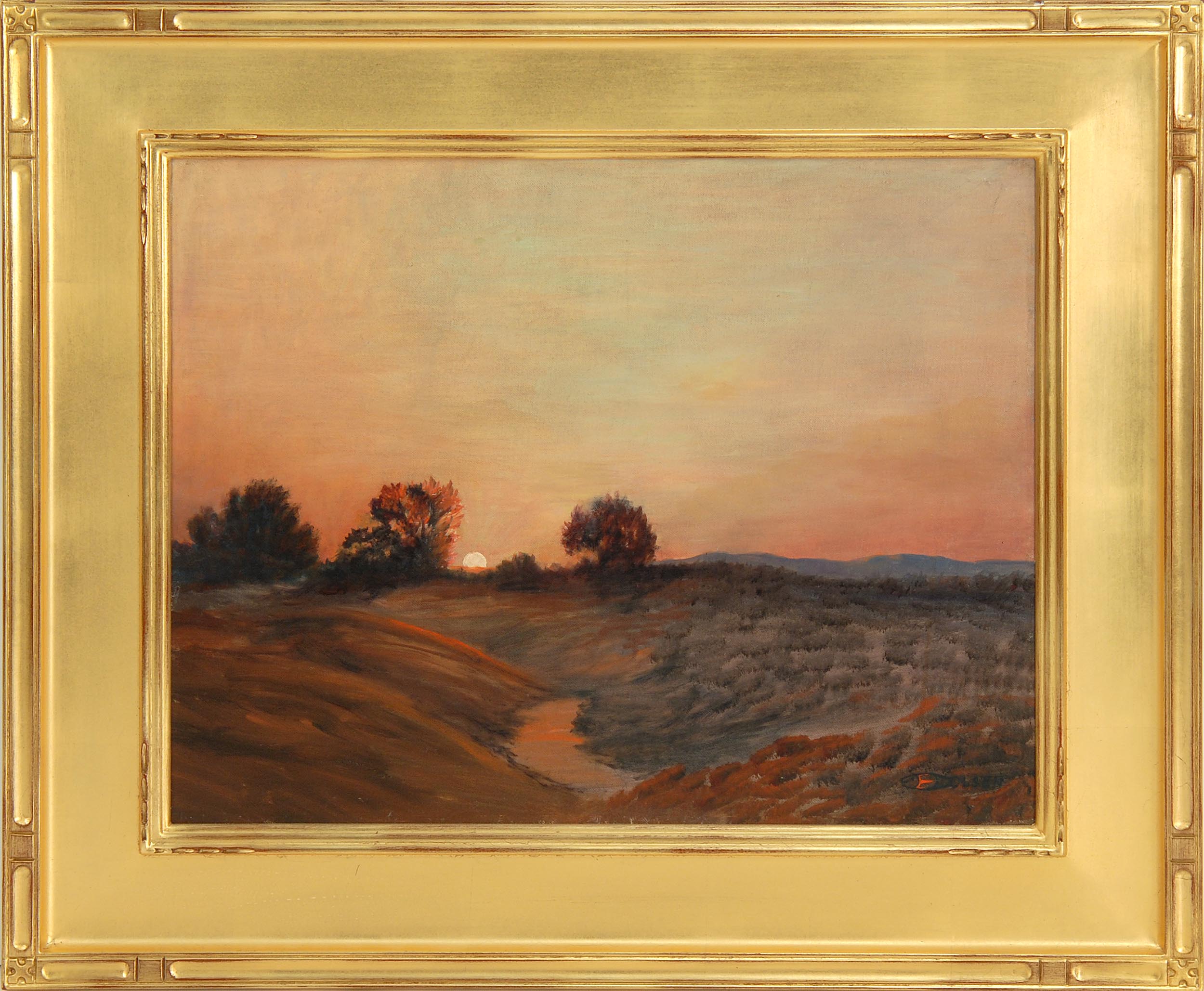 Appraisal: FRAMED PAINTING EVELYN PETRENE OLSEN American b Sunset landscape Oil