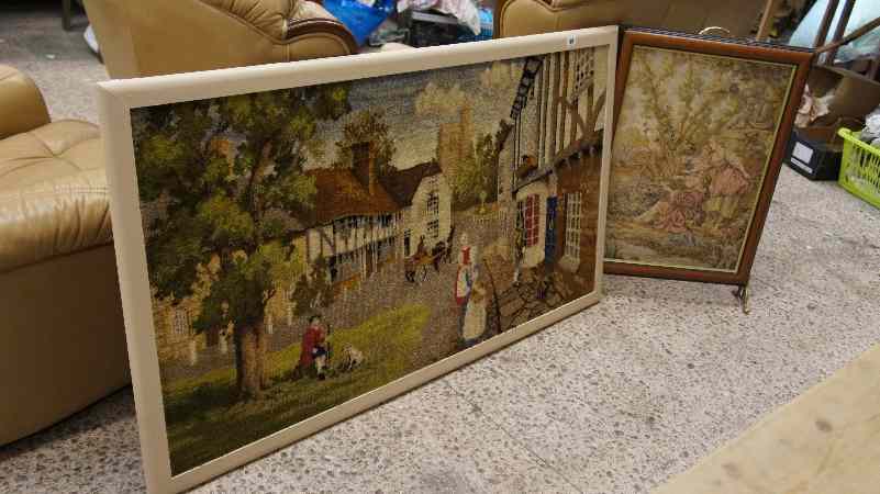 Appraisal: Framed Rug picture of an old street scene and a