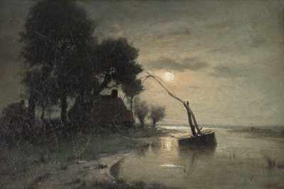 Appraisal: Isidore Meyers Belgian - Full moon landscape Oil on canvas