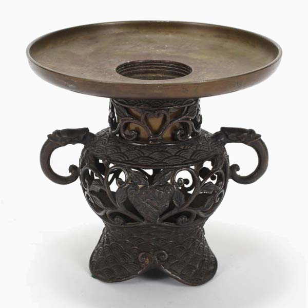 Appraisal: Japanese bronze urn censer 'H