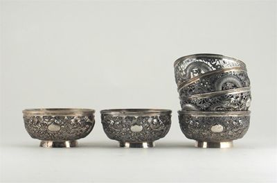 Appraisal: A set of six Chinese silver reticulated bowls three with