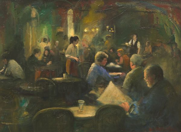 Appraisal: ZVI MALNOVITZER ISRAELI B x Cafe scene Oil on canvas