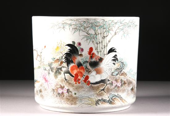 Appraisal: CHINESE FAMILLE ROSE PORCELAIN BRUSH POT circa - attributed to