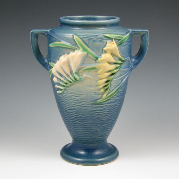 Appraisal: Roseville blue Freesia vase Marked Roseville USA - Chip to