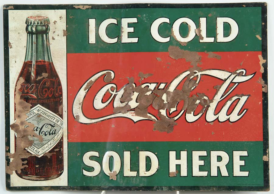 Appraisal: COCA-COLA TIN SIGN Embossed tin sign with the straight sided