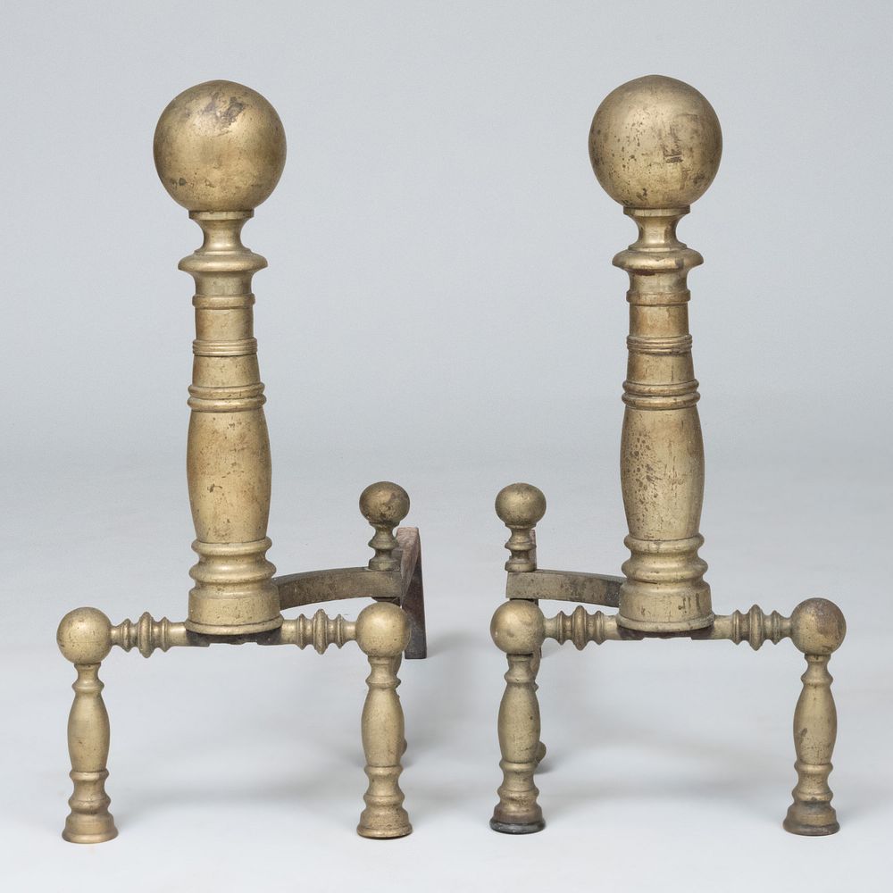 Appraisal: Pair of Brass Left and Right Ball Top Andirons x