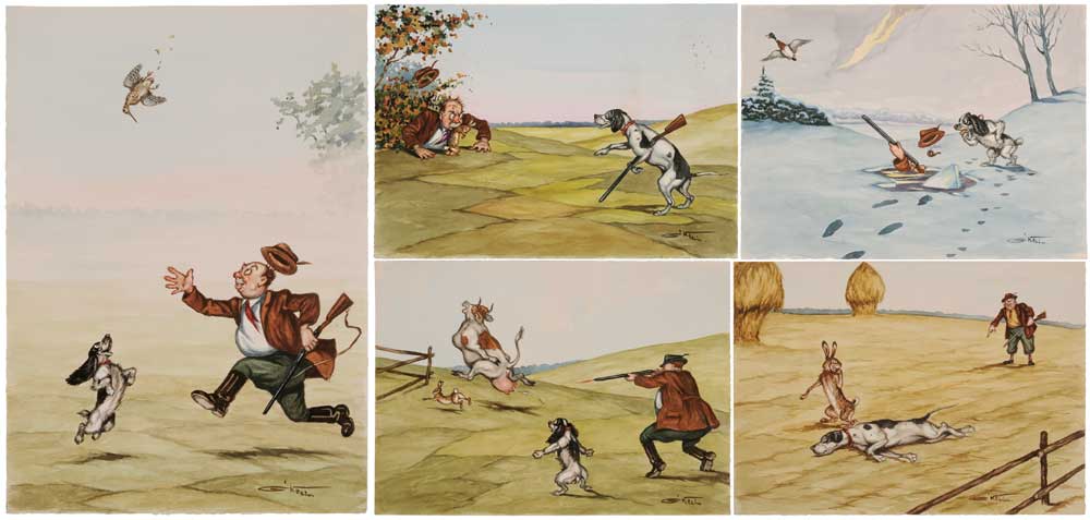 Appraisal: Boris O'Klein French - Five hunting caricatures Si j'avais un