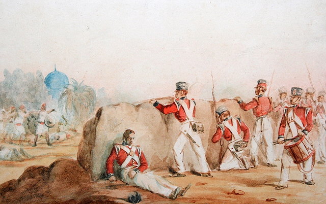 Appraisal: TH CENTURY ENGLISH SCHOOLThe Bombay Fusiliers in Battle watercolour and