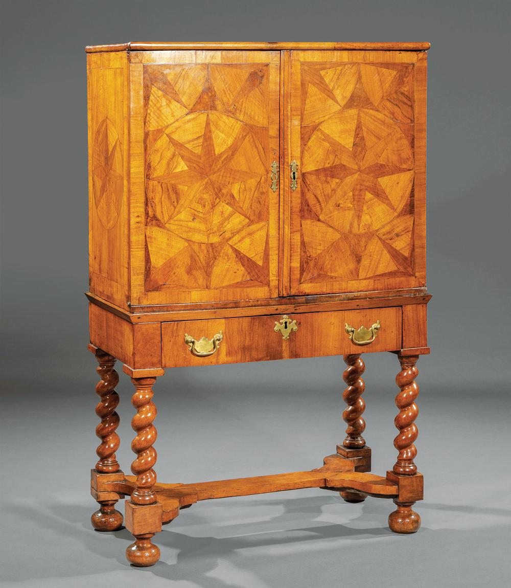 Appraisal: Antique William and Mary-Style Compass Star Inlaid Walnut Cabinet on