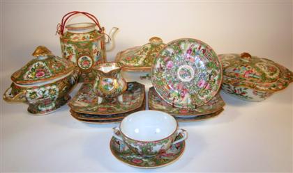 Appraisal: Collection of Chinese export rose medallion porcelain tablewaresIncluding a teapot