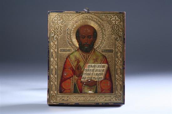 Appraisal: RUSSIAN ICON OF SAINT NICHOLAS th- th century Gesso gilding