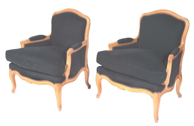 Appraisal: A PAIR OF LOUIS XV STYLE UPHOLSTERED ARMCHAIRS each with