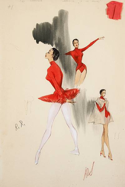 Appraisal: A Cyd Charisse group of costume design sketches s Four