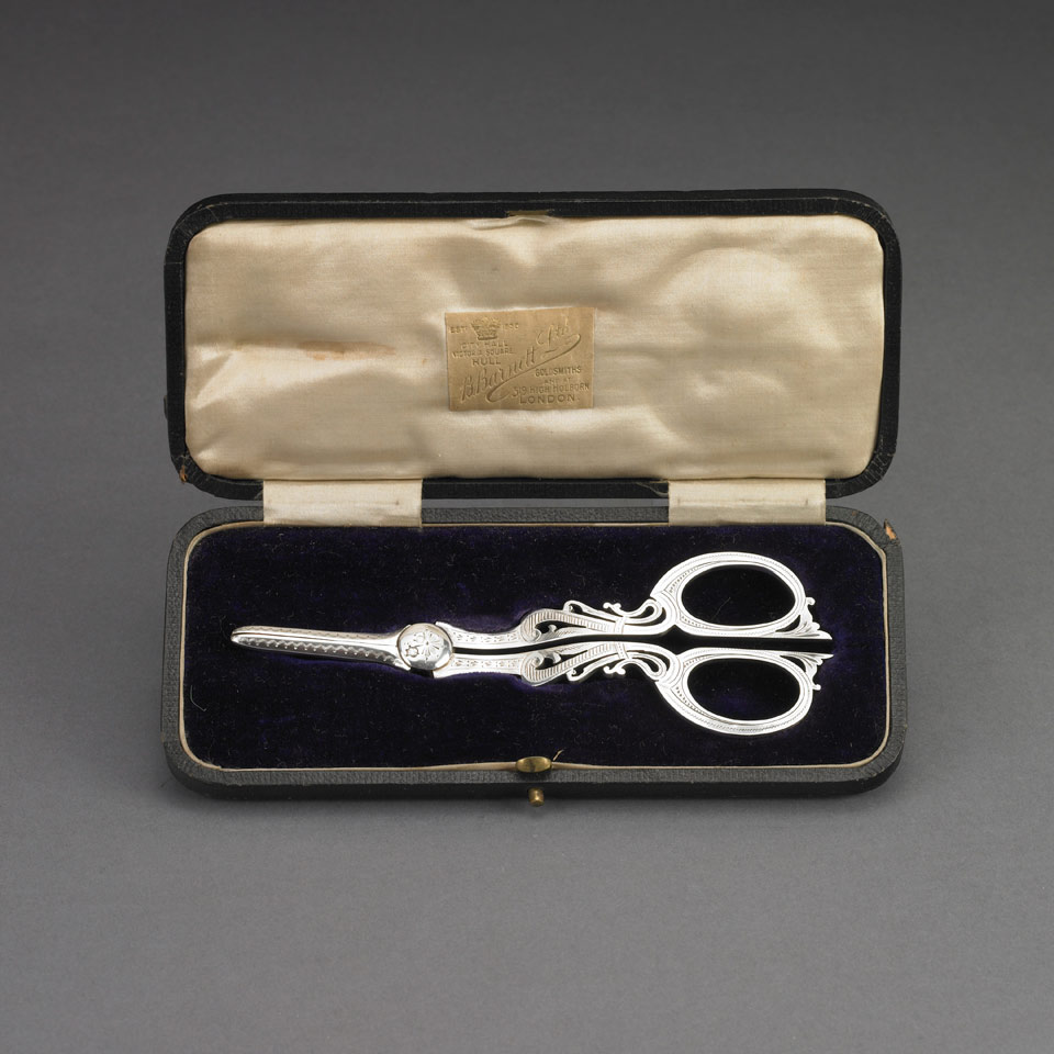 Appraisal: Pair of Edwardian Silver Grape Shears Cooper Bros amp Sons