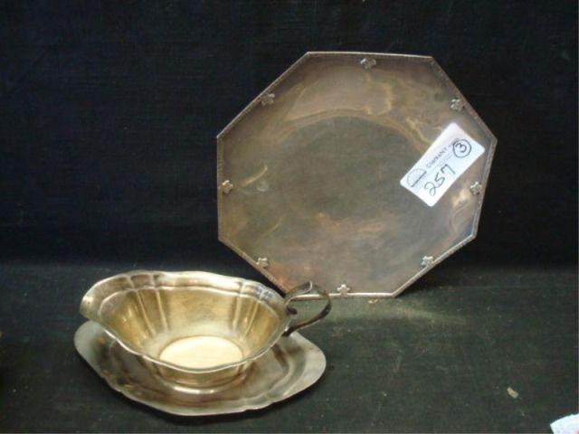 Appraisal: Sterling Arts Crafts Tray along with Sterling Sauce Boat and