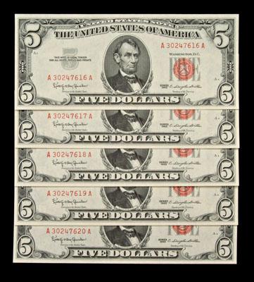 Appraisal: consecutive CU U S notes Series red seals and serial