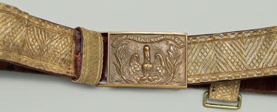 Appraisal: Embroidered Louisiana officer s belt metallic fabric with leather backing