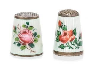 Appraisal: Two Norwegian Silver and Guilloche Enamel Thimbles David Andersen Oslo